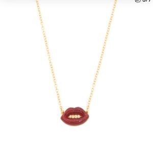 Kurt Geiger Gold Chain Necklace with Red Lips Pendant NWOT